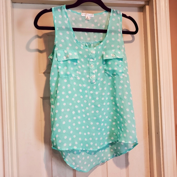 Chocolate Tops - Green white polka dot sleeveless blouse